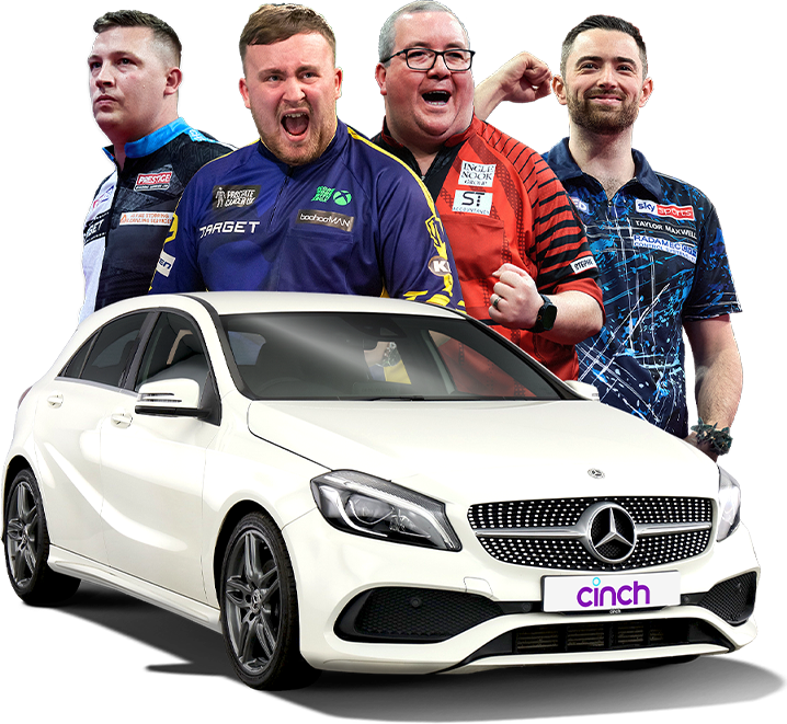 PDC Darts players with a cinch car.